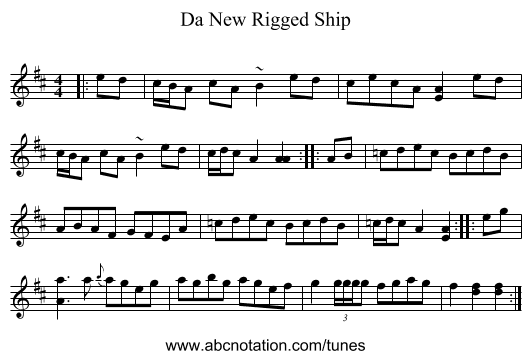 Da New Rigged Ship - staff notation