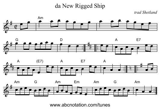da New Rigged Ship - staff notation