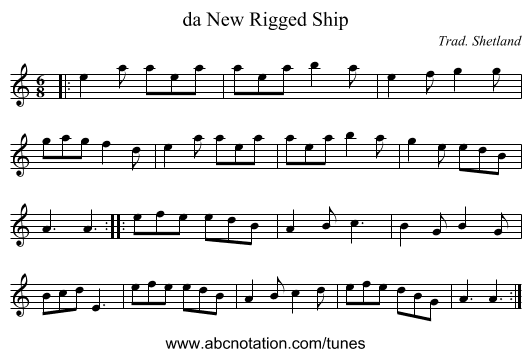 da New Rigged Ship - staff notation