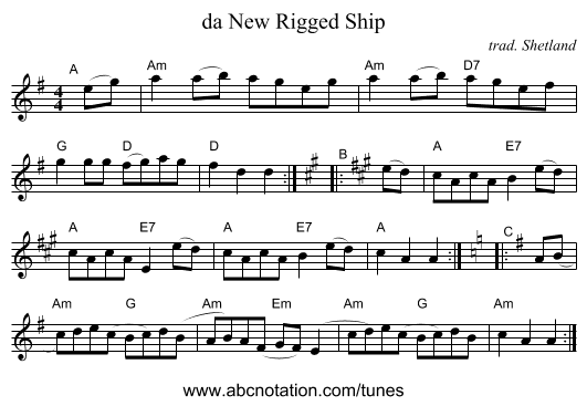 da New Rigged Ship - staff notation