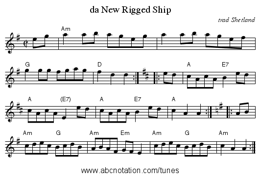 da New Rigged Ship - staff notation