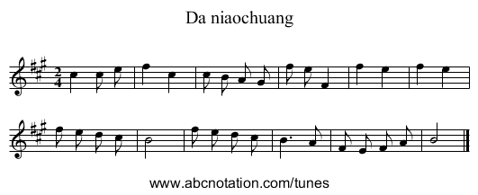 Da niaochuang - staff notation