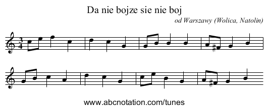 Da nie bojze sie nie boj - staff notation