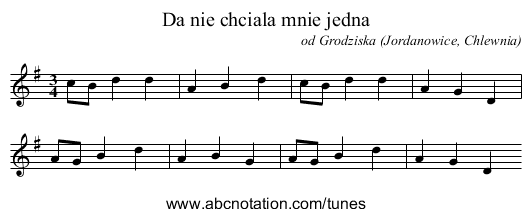 Da nie chciala mnie jedna - staff notation