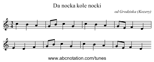 Da nocka kole nocki - staff notation
