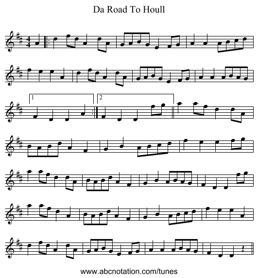 Da Road To Houll - staff notation