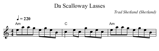 Da Scalloway Lasses - staff notation