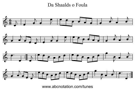 Da Shaalds o Foula - staff notation