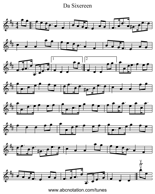 Da Sixereen - staff notation