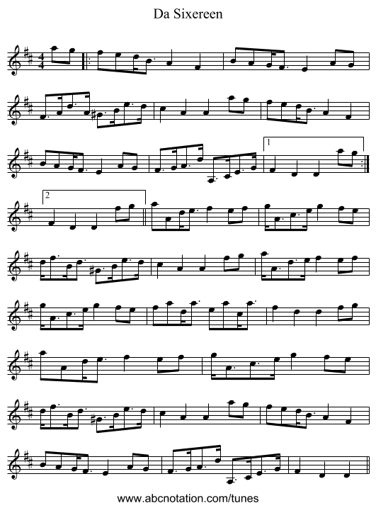 Da Sixereen - staff notation