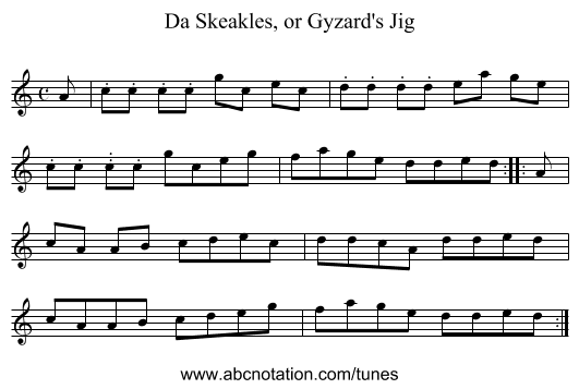 Da Skeakles, or Gyzard's Jig - staff notation