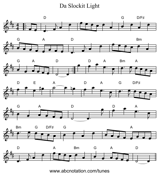 Da Slockit Light - staff notation