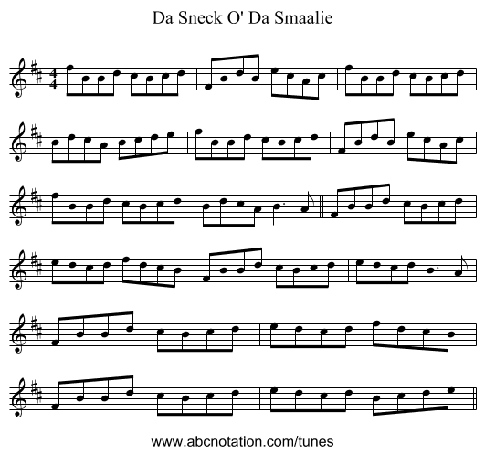 Da Sneck O' Da Smaalie - staff notation