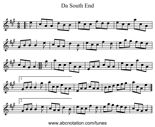 Da South End - staff notation