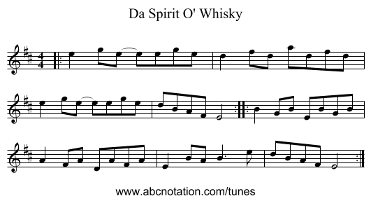 Da Spirit O' Whisky - staff notation
