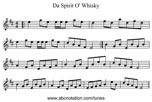Da Spirit O' Whisky - staff notation