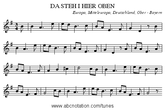 DA STEH I HIER OBEN - staff notation