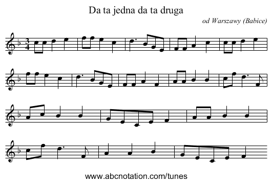Da ta jedna da ta druga - staff notation