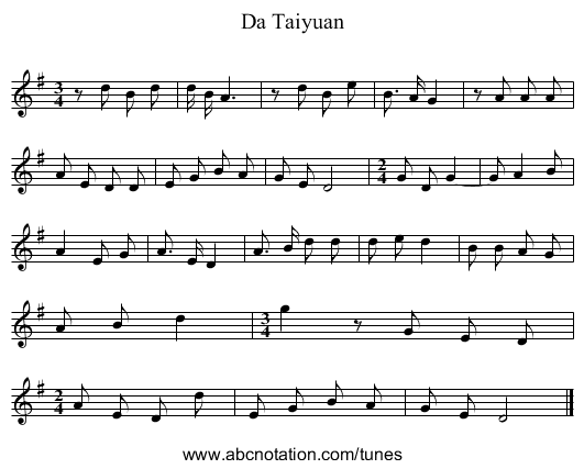 Da Taiyuan - staff notation