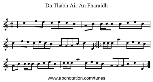 Da Thàbh Air An Fharaidh - staff notation