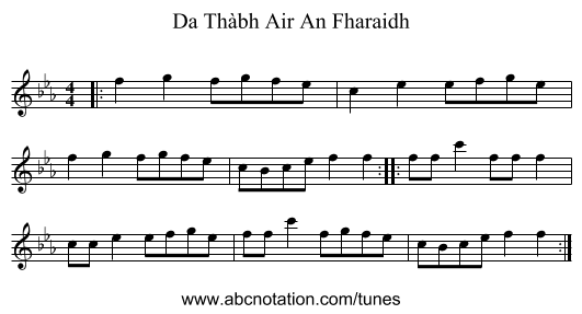 Da Thàbh Air An Fharaidh - staff notation