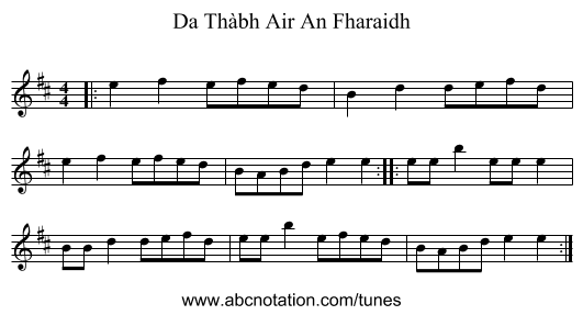 Da Thàbh Air An Fharaidh - staff notation