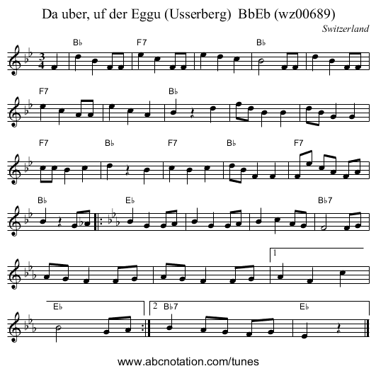 Da uber, uf der Eggu (Usserberg)  BbEb (wz00689) - staff notation