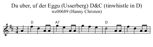 Da uber, uf der Eggu (Usserberg) D&C (tinwhistle in D) - staff notation