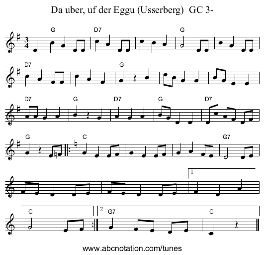 Da uber, uf der Eggu (Usserberg) GC 3- - staff notation