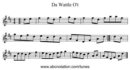 Da Wattle O't - staff notation