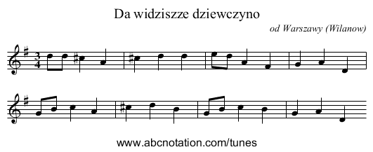 Da widziszze dziewczyno - staff notation