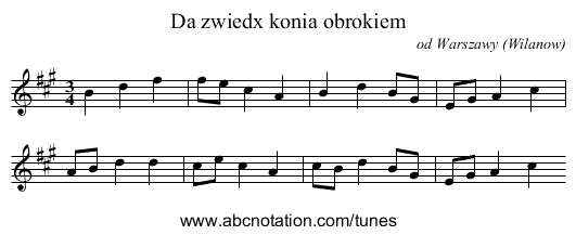 Da zwiedx konia obrokiem - staff notation