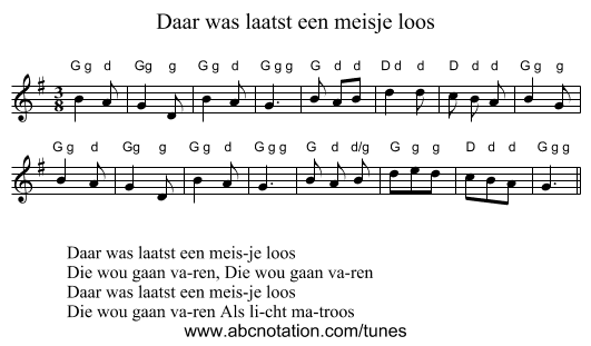 Daar was laatst een meisje loos - staff notation