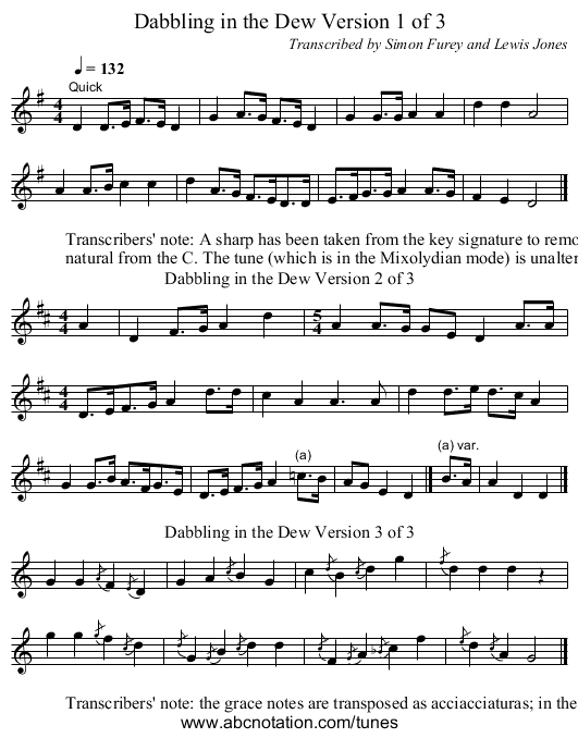 Dabbling in the Dew Version 1 of 3 - staff notation