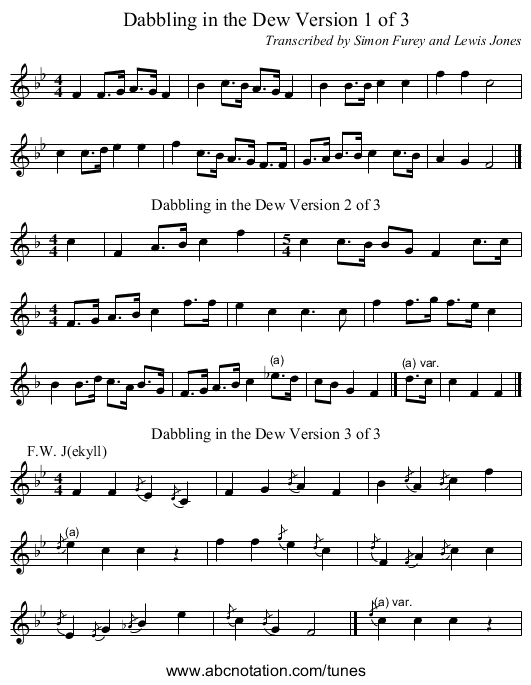 Dabbling in the Dew Version 1 of 3 - staff notation