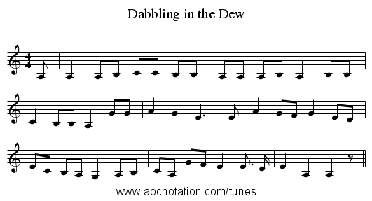 Dabbling in the Dew - staff notation