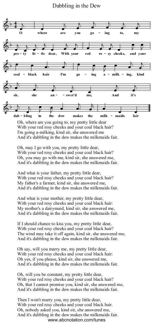 Dabbling in the Dew - staff notation