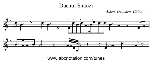 Dachui Shaozi - staff notation
