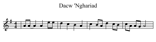 Dacw 'Nghariad - staff notation