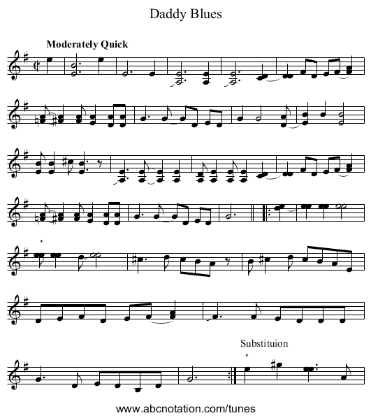 Daddy Blues - staff notation