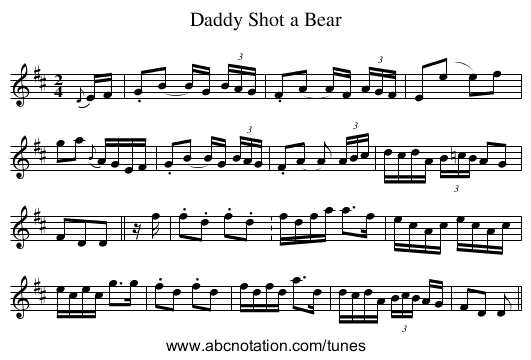 Daddy Shot a Bear - staff notation