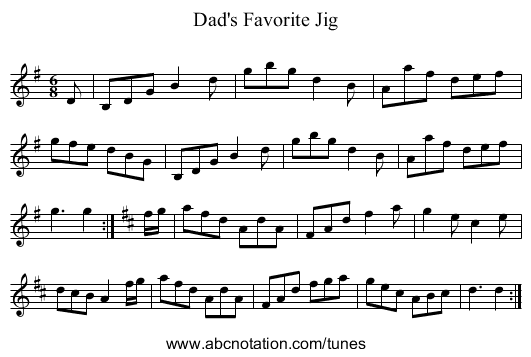 Dad's Favorite Jig - staff notation