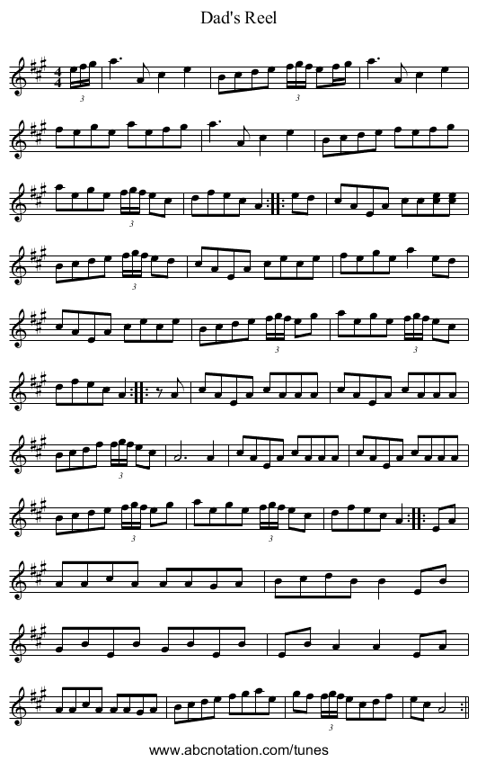 Dad's Reel - staff notation