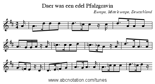 Daer was een edel Pfalzgravin - staff notation