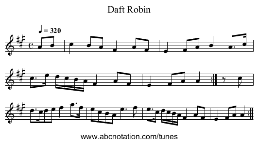 Daft Robin - staff notation