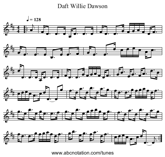 Daft Willie Dawson - staff notation
