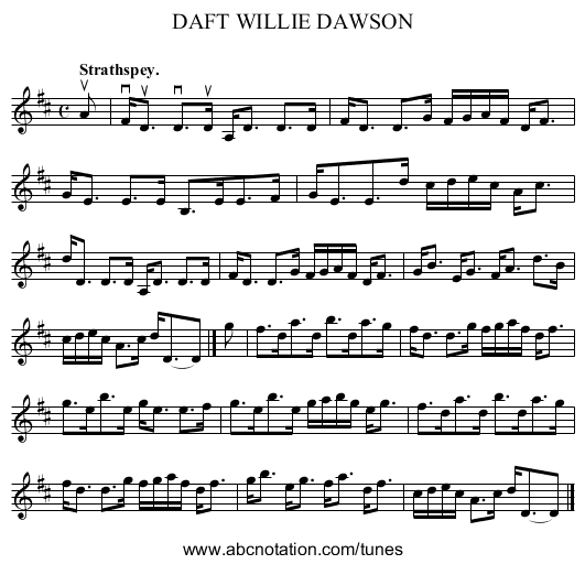 DAFT WILLIE DAWSON - staff notation