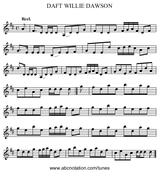 DAFT WILLIE DAWSON - staff notation