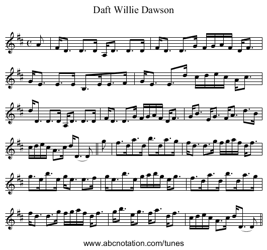 Daft Willie Dawson - staff notation