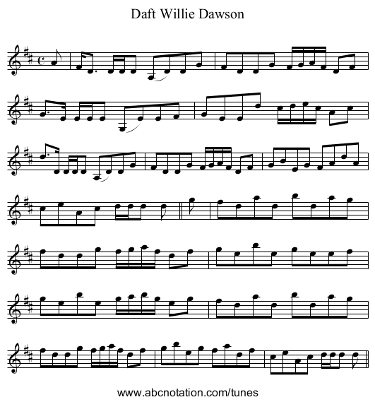 Daft Willie Dawson - staff notation